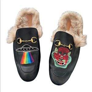 GUCCI Princetown Spaceship/ Dragon Fur Loafers